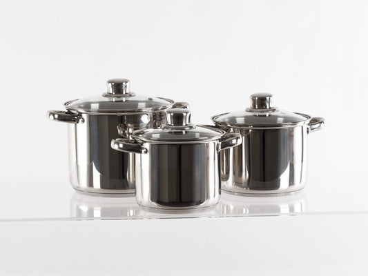 Camp4 stainless steel pot set with glass lid - 6 pieces