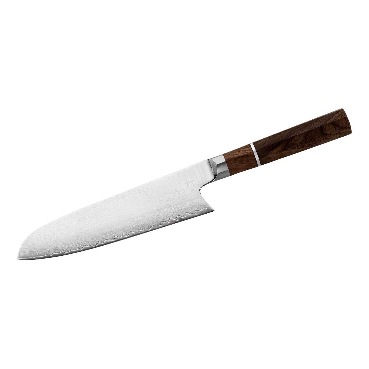 Kockkniv Santoku Damascus, valnötsträ
