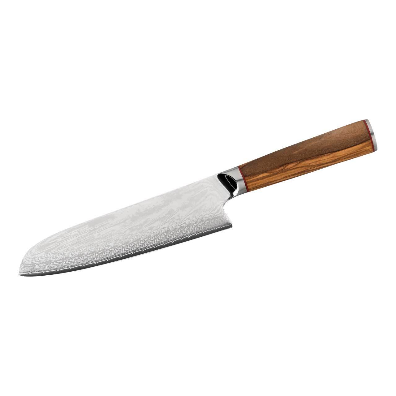 Kochmesser Santoku, Damast, Olivenholz 33cm