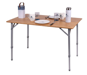 Camping-Tisch mit Bambusplatte - 100 x 65 x 42/65 cm