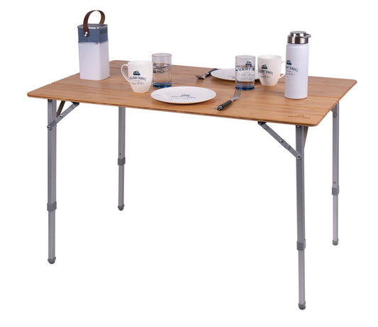 Camping-Tisch mit Bambusplatte - 100 x 65 x 42/65 cm