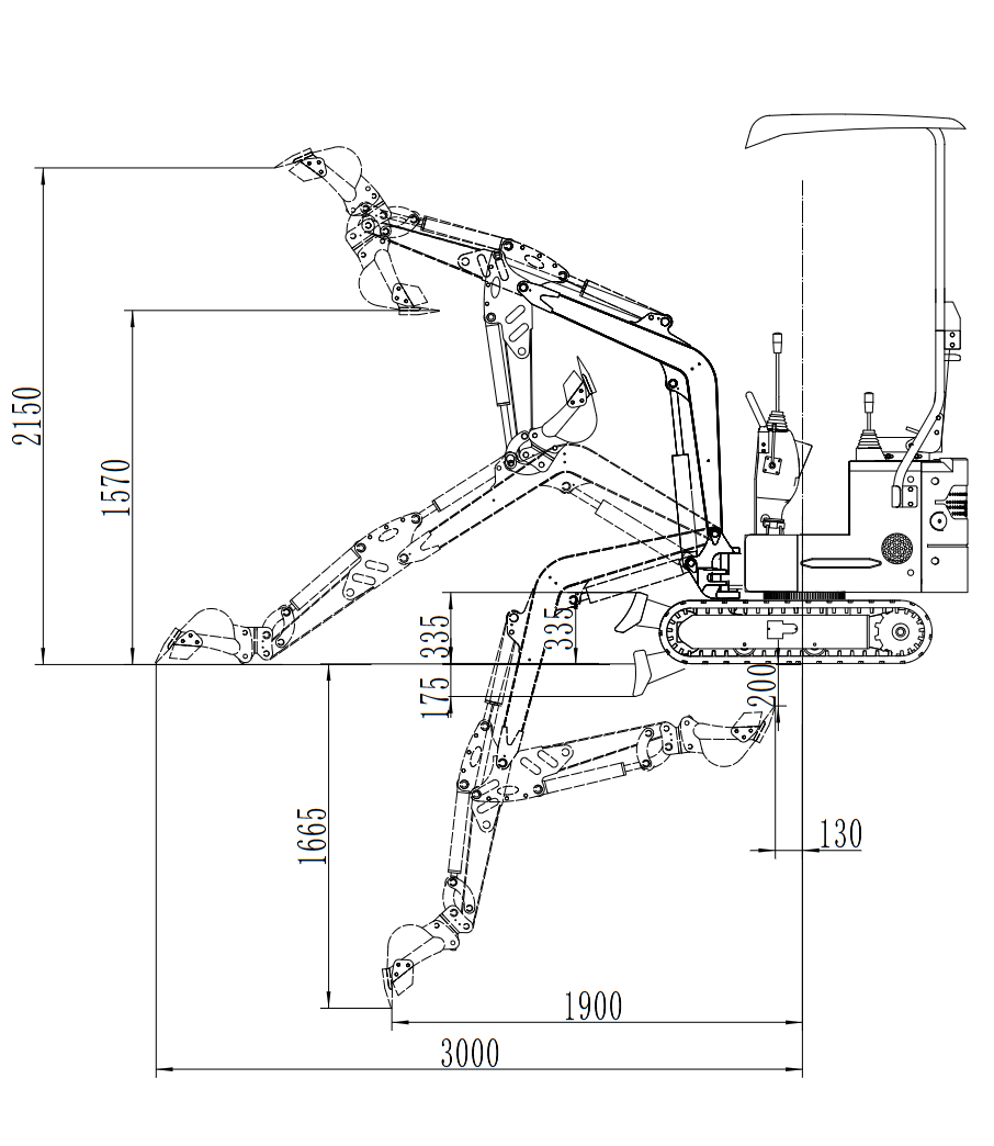 Minibagger DKB991S - Dunkelgrau mit Schaufel - Set