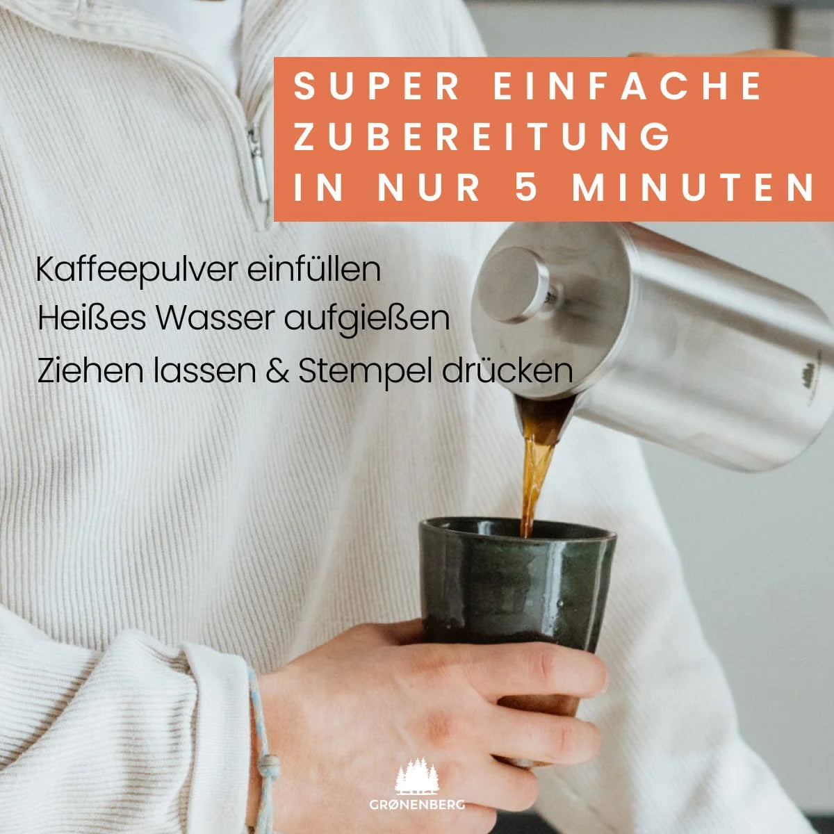 Grønenberg Edelstahl French Press inkl. Ersatz-Filter