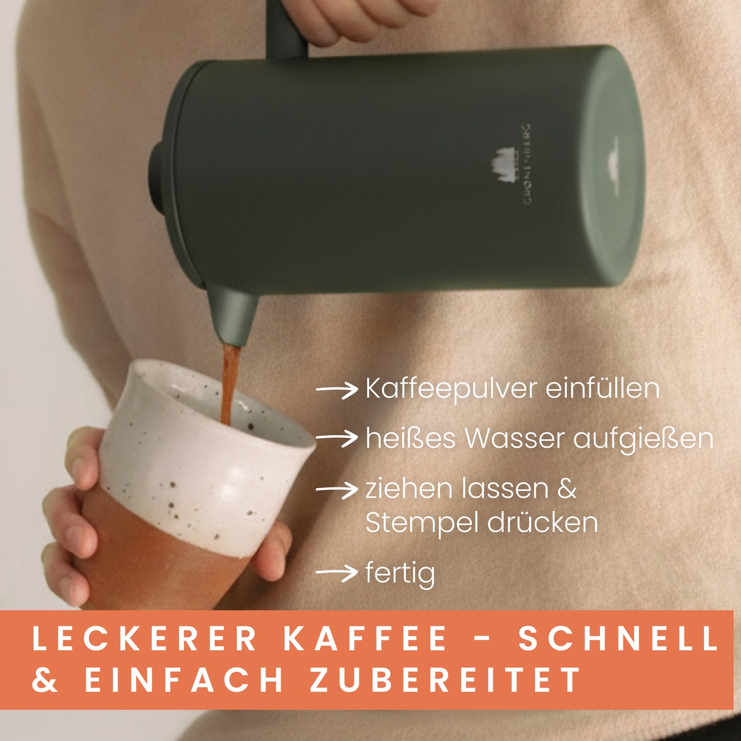 Grønenberg Edelstahl French Press Coating 600 ml inkl. Ersatz-Filter