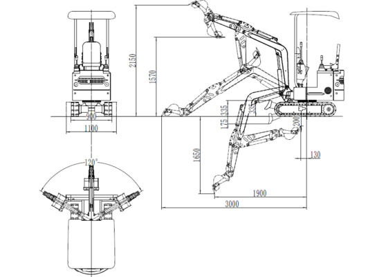 Diesel Minibagger DKB991 mit seitlichen Steuerhebeln