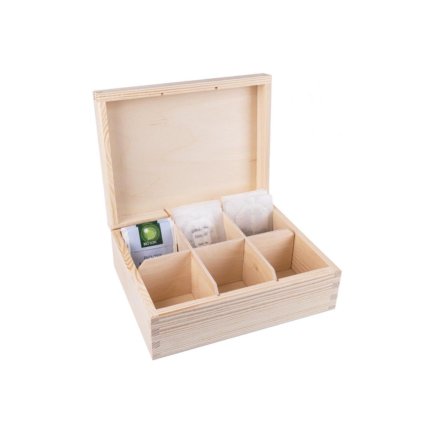 Fichtenholz Teebeutel-Organizer | 6 Fächer | 22x16,5x7,8cm