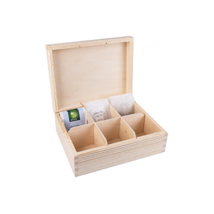 Fichtenholz Teebeutel-Organizer | 6 Fächer | 22x16,5x7,8cm