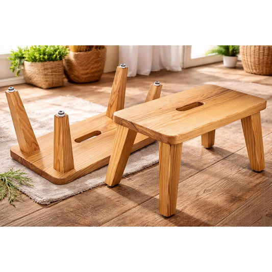 Handgefertigter Holzschemel aus Esche Massivholz geölt 45x25x27cm