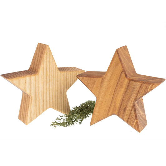 Handgefertigter Holzstern aus Geölter Esche - Rustikale Weihnachtsdekoration 12 cm, 18 cm oder 25 cm