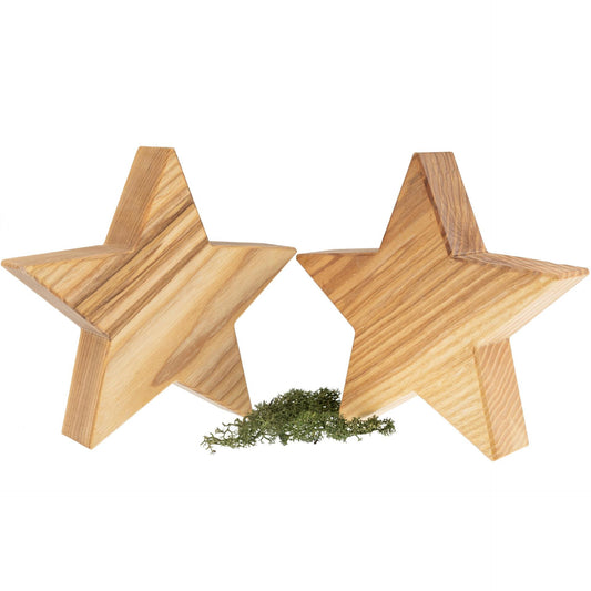 Handgefertigter Holzstern aus Geölter Esche - Rustikale Weihnachtsdekoration 12 cm, 18 cm oder 25 cm