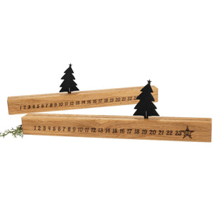 Holz Adventskalender aus geölter Eiche - Verschiebbarer Tannenbaum | 30 x 9,5 x 3 cm