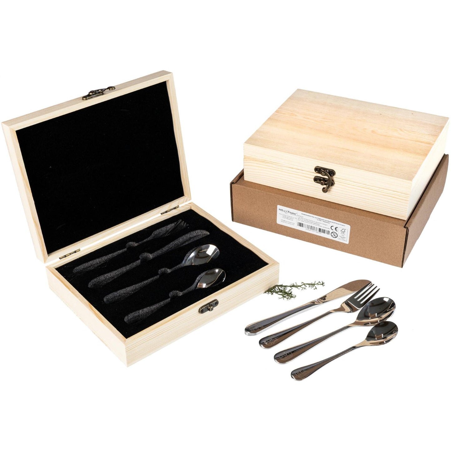 Kinderbesteck Set aus Edelstahl mit Waldtieren Gravur - in FSC® Holzkiste