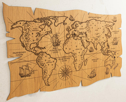 Holz Wandbild „Weltkarte Antik“